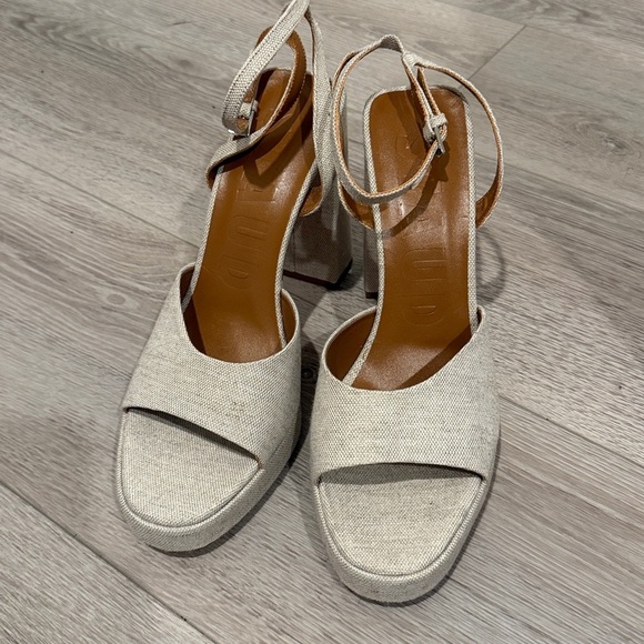 BNwT STAUD Natural Linen Solange Block Heel Platform Sandals Size 41 / 10.5 - Picture 2 of 6